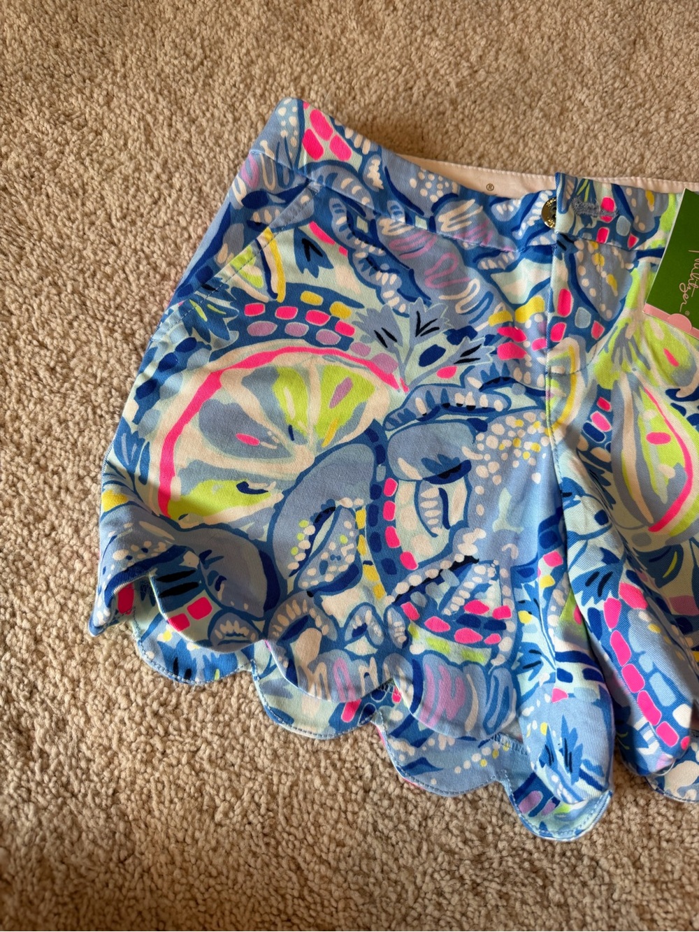Lilly Pulitzer Blue Floral Scalloped Hem Skort with Pink & Yellow Accents - Picture 3 of 4